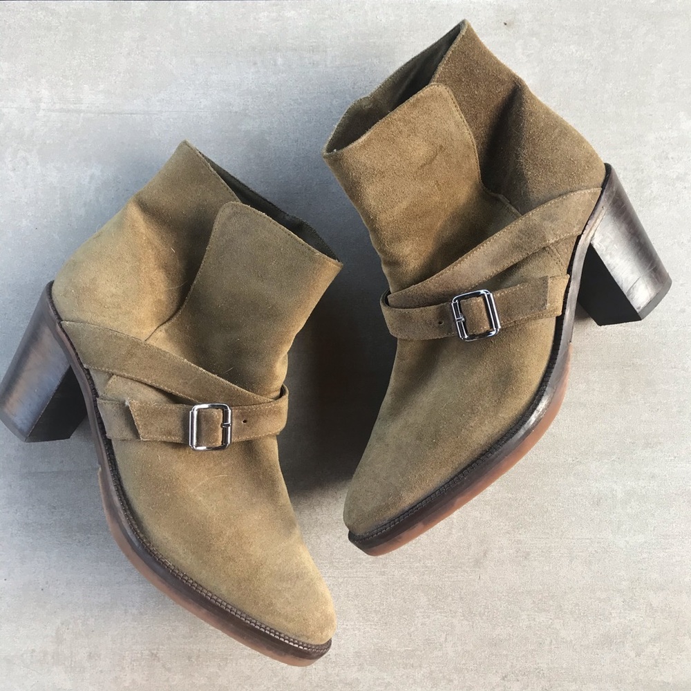 Jigsaw Olive Green Suede Buckle Ankle Boots